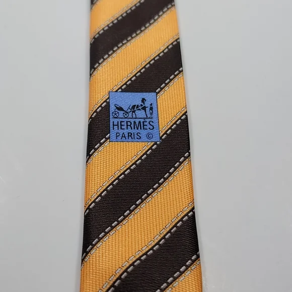 👔👔👔Hermes Original Fili Regimental Stripe Silk Tie - 100% Pure Silk - Picture 6 of 6